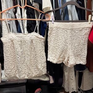 Cream Crochet Top and Shorts Set